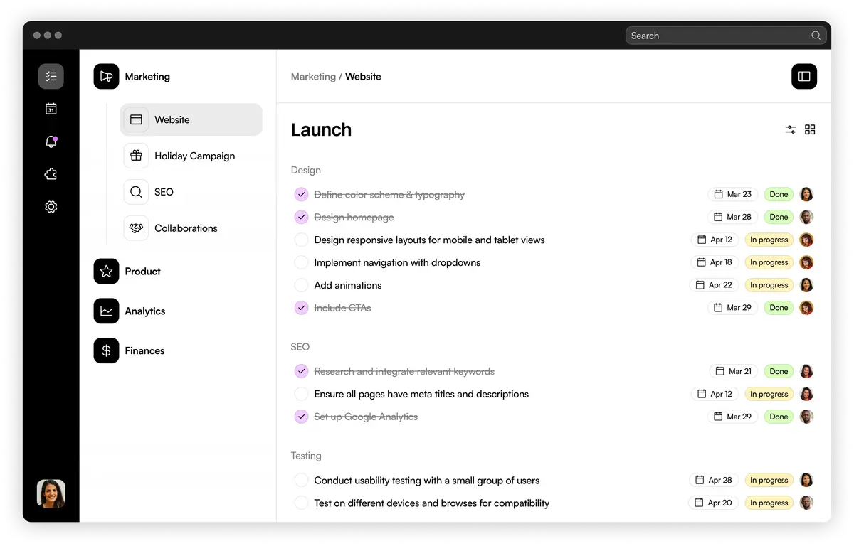 Project tracking dashboard showcase